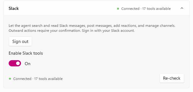 Connected Slack connector in Haruno